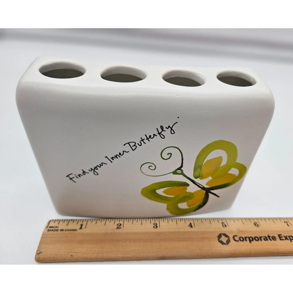 Creative Bath Products‎ Flutterby Toothbrush Holder White Yellow Butterfly